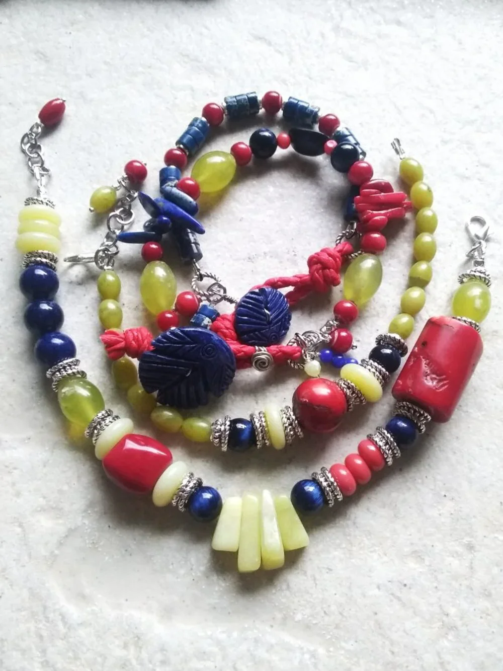 Handmade Statement Bracelet ~ Chunky Eclectic Bold Semi-Precious Stone Beads